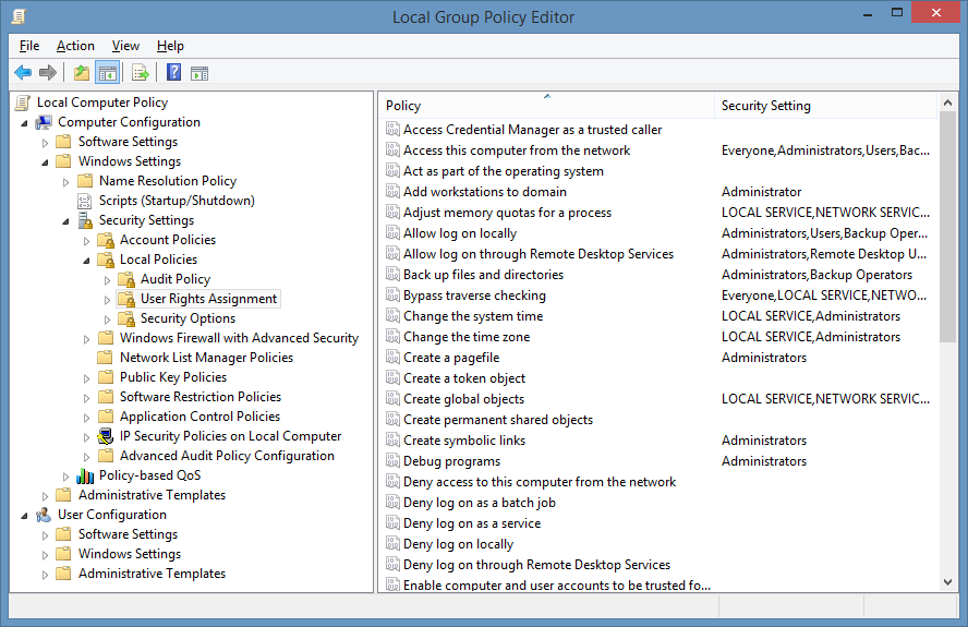 group policy preferences user rights assignment