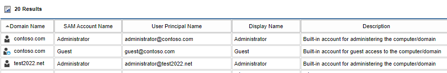 A screenshot showing the Active Directory User Accounts with Non-expiring Passwords report in the XIA Configuration web interface