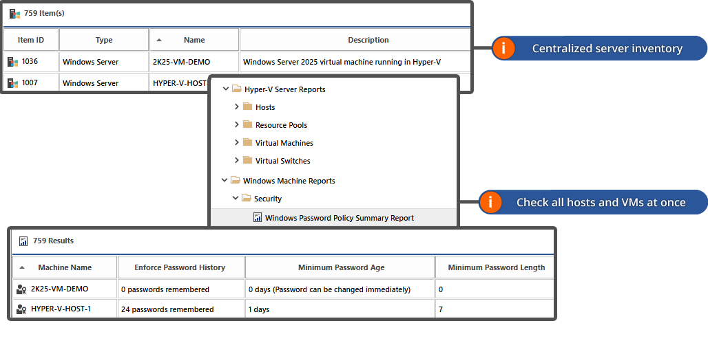 Screenshot of Windows servers in the XIA Configuration Server web interface