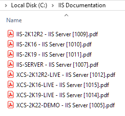 Screenshot showing exported IIS Server PDF documents in Windows Explorer
