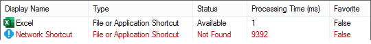 Screenshot showing shortcut processing time in the XIA Links interface